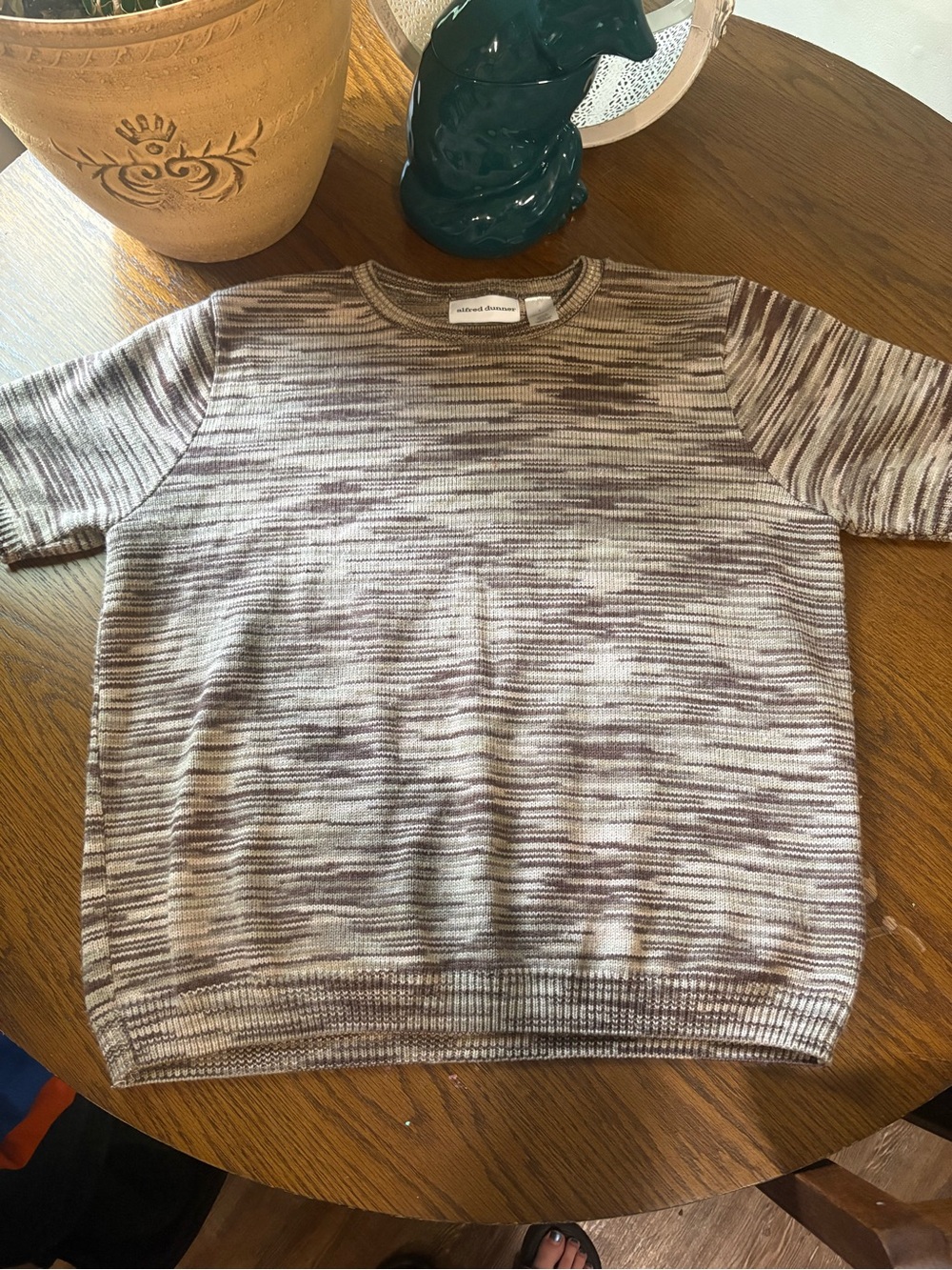 Alfred Dunner Marled Cream and Brown Crewneck Sweater